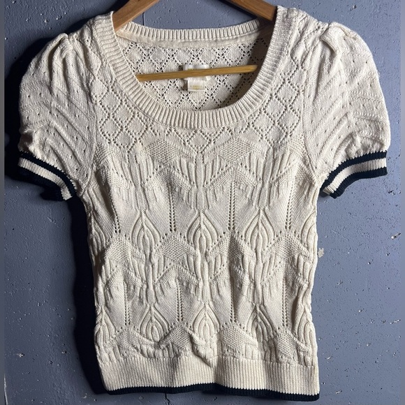 Maeve Short-Sleeve Pointelle Sweater in soft cream color.  Size XS - Picture 3 of 12